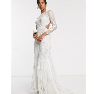 ASOS EDITION Embroidered Embellished Fishtail Wedding Gown Maxi Dress S